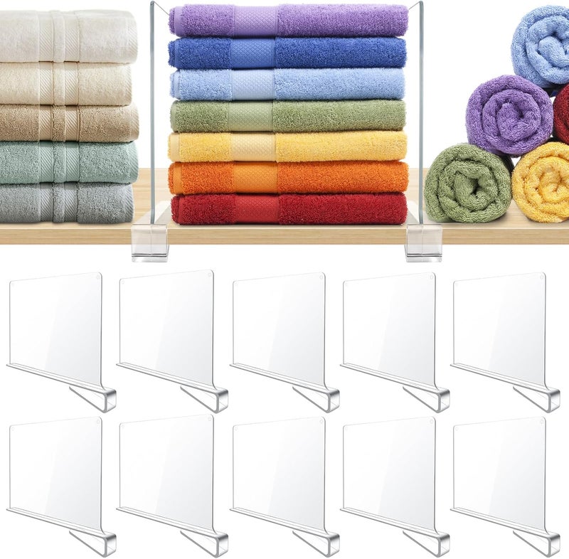 BAUMFEUER 10 Pack Clear Acrylic Shelf Dividers for Closet Shelf Organizer of Bedroom Kitchen Office Bathroom Organizer for Clothes Books Hats and Handbags - Image 1